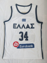NCAA希腊国家队字母哥34号白色球衣