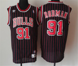 Chicago Bulls 公牛队 91号 罗德曼 黑色红条 极品网眼球衣