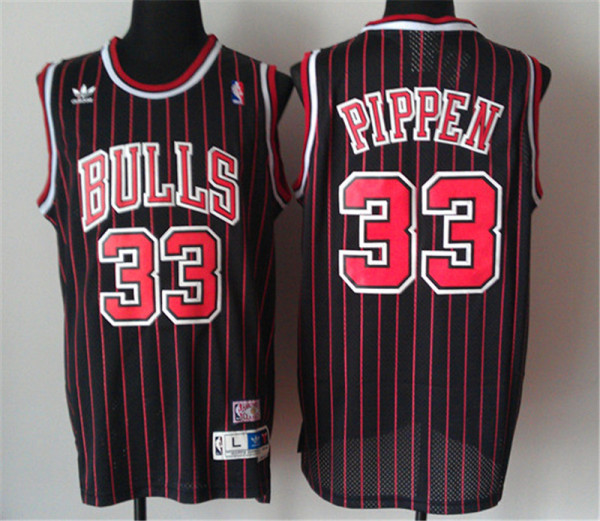 Chicago Bulls公牛队 33号 皮蓬 黑色红条 极品网眼球衣