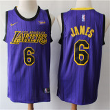Los Angeles Lakers 新赛季 湖人队（城市版） 6号 詹姆斯 条纹紫 球迷版球衣
