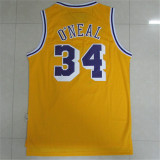 Los Angeles Lakers 湖人队 34号 奥尼尔 复古黄色 极品网眼球衣