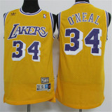 Los Angeles Lakers 湖人队 34号 奥尼尔 复古黄色 极品网眼球衣