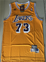 Los Angeles Lakers 湖人队 73号罗德曼 复古黄色洞布球衣