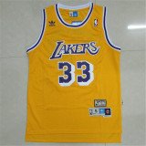 Los Angeles Lakers 湖人队 33号 贾巴尔 黄色 复古网眼球衣