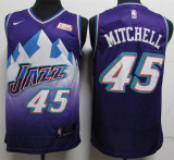 Utah Jazz新款 爵士 45号 米切尔 雪山版复古 紫色