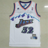 Utah Jazz爵士队 32号 卡尔马龙 白色 大雪山极品网眼球衣