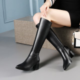 Arden Furtado 2017 winter genuine leather high heels 6cm fashion zipper rivets knee high boots shoes for woman customize shaft