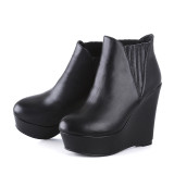 2018 winter genuine leather wedges high heels ankle boots shoes for woman platform fashion boots women
