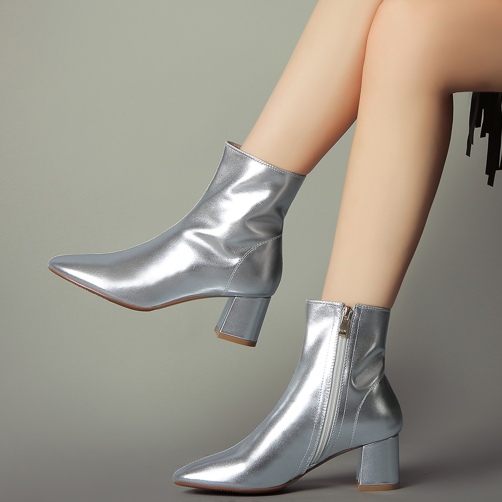 ladies silver ankle boots