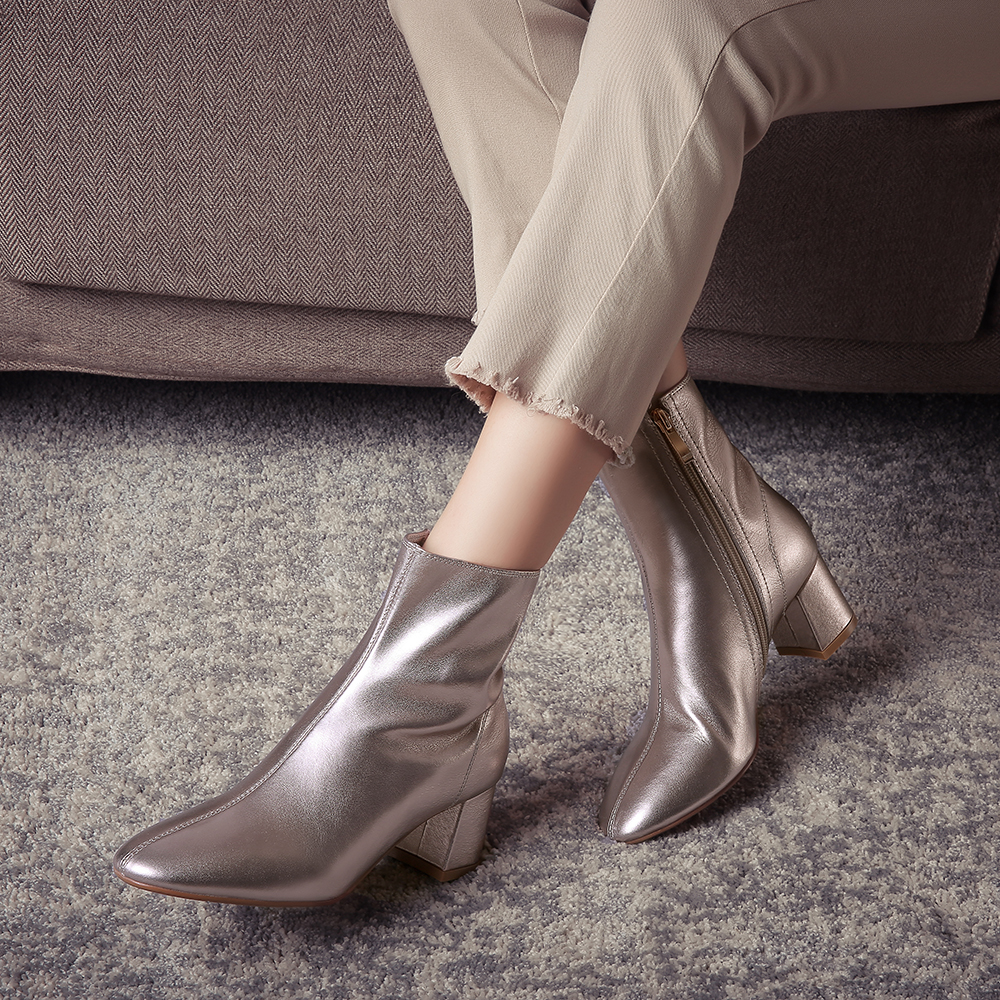 ladies silver ankle boots