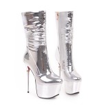2018 winter silver boots high heels 16cm platform sexy fashion mid calf boots size 32-43 shoes for woman
