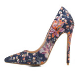 Arden Furtado 2018 new style fashion pumps shoes slip on stilettos high heels 12cm jeans flowers for woman ladies dress shoes