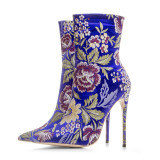 Arden Furtado 2017 winter high heels 12cm fashion shoes woman flowers party shoes stilettos ankle boots ladies big size 40-45