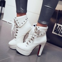 2018 new style big size shoes rivets platform ankle boots high heels boots
