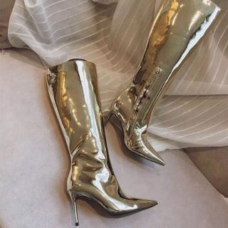 2018 spring autumn new style high heels 10cm knee high gold silver fashion boots shoes for woman big size 33-48
