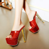 2018 summer slippers platform high heels 16cm peep toe big size 44 45 46 47 48 shoes for woman red purple sandals