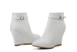 2018 spring autumn wedges high heels horse hair white ankle boots shoes for woman big size 41 40