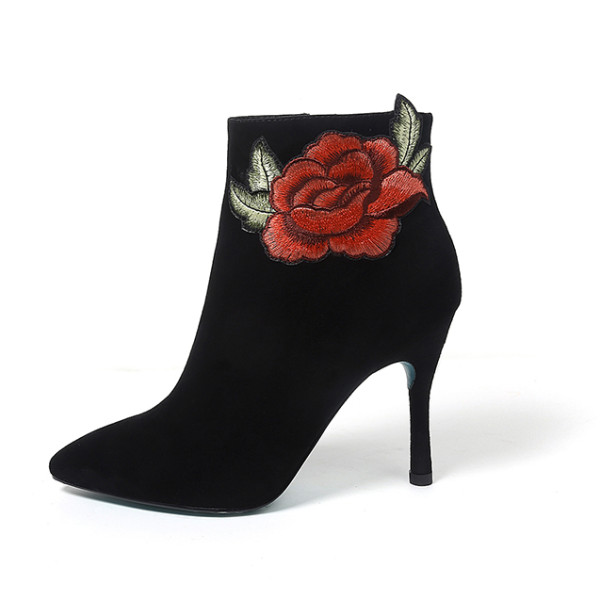 Arden Furtado 2018 spring genuine suedezipper fashion flowers ankle boots woman shoes women stilettos high heels 9cm