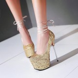 Arden Furtado 2018 spring autumn ankle strap fashion woman shoes women high heels 16cm stilettos pumps sequined cloth wedding shoes bling bling sexy party shoes
