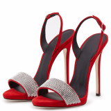 Arden Furtado new 2018 summer shoes for women crystal sexy high heels 12cm red black plus size fashion sandals suede back strap wedding party shoes
