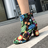 Arden Furtado new style spring autumn high heels flowers ankle boots shoes for woman fashion women Ethnic boots big size 40-43