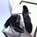 Arden Furtado new 2018 spring genuine suede ankle boots shoes woman fashion shoes women cross tied boots high heels large size 40 41 42 43