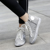 Arden Furtado new 2018 spring bling bling flat platform ankle boots casual shoes woman fashion shoes women cross tied shoes