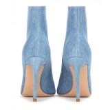 Arden Furtado 2018 summer boots peep toe blue jeans stilettos ankel boots big size 40 41 42 43 high heels 10cm velvet satin cloth fashion sandals