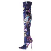 Arden Furtado 2018 spring autumn high heels 12cm fashion flowers boots for woman over the knee Stretch boots stilettos big size