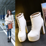 2018 spring autumn winter rivets flats fashion shoes for women platform zipper high heels 14cm ankle boots big size