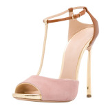 Arden Furtado 2018 summer high heels12cm peep toe T-strap metal heels stilettos buckle sandals fashion shoes for women big size