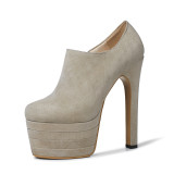 Arden Furtado 2018 spring high heels15cm zipper pumps fashion shoes for women big size platform heels genuine leather orange shoes