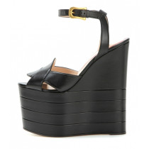 2018 summer high heels 16cm platform wedges genuine leather buckle strap fashion woman sandals shoes women