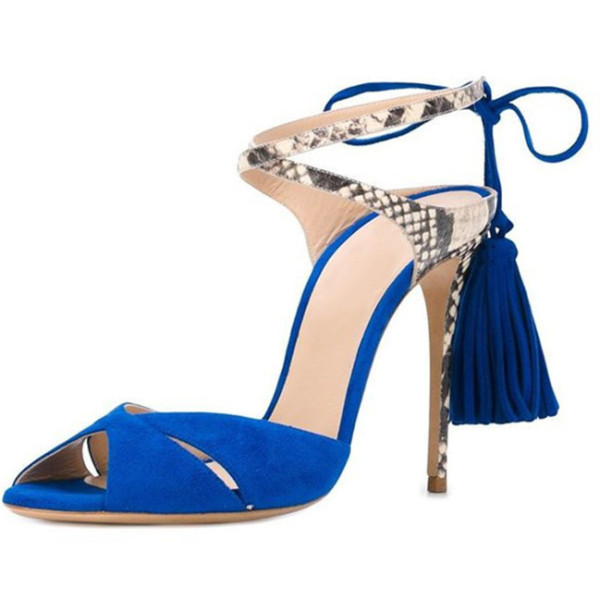 2018 summer stilettos high heels 11cm fashion sandals tasse blue yellow shoes for woman big size 40-43