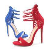 Arden Furtado 2018 new summer shoes woman sexy high heels 11cm back zipper fashion blue red sandals buckle strap stilettos shoes