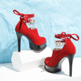 2018 spring autumn platform round toe red stilettos pumps big size 40-43 ankle strap high heels 11cm tassels shoes