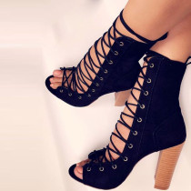 2018 fashion summer boots gladiator chunky heels sandals peep toe woman shoes big size