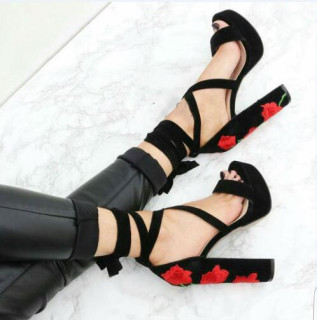 Arden Furtado 2018 summer high heels 14cm platform peep toe ankles strap flowers big size 40-45 sandals shoes for woman