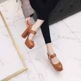 spring autumn small size chunky heels platform round toe high heels big size pumps shoes woman