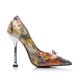 Arden Furtado 2018 spring autumn slip on flowers silver fashion shoes woman office lady stilettos high heels 11cm wedding shoes