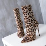 Arden Furtado spring autumn fashion Leopard shoes woman sexy stretch ankle boots slip on pointed toe stilettos high heels big size