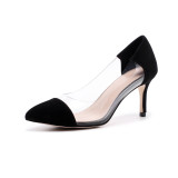 2018 new arrivel genuine leather slip on clear pvc pumps high heels 7cm stilettos