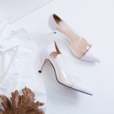 2018 new arrivel genuine leather slip on clear pvc pumps high heels 7cm stilettos