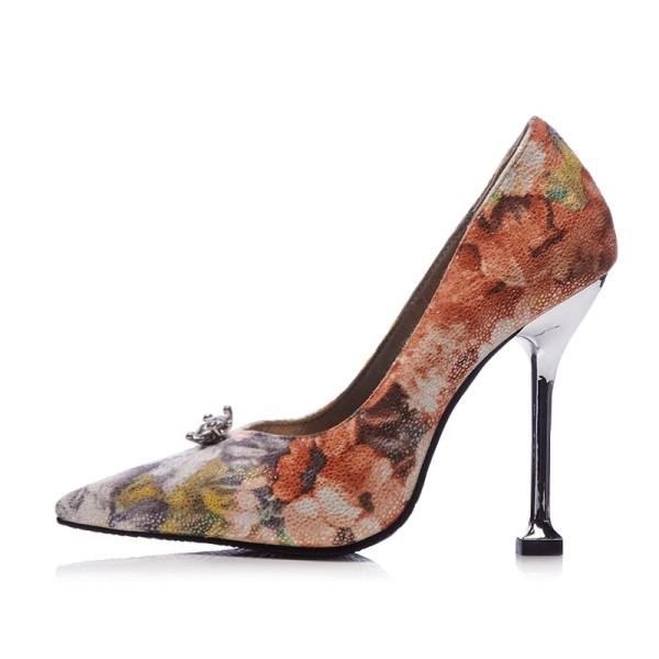 Arden Furtado 2018 spring autumn slip on flowers silver fashion shoes woman office lady stilettos high heels 11cm wedding shoes