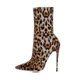 Arden Furtado spring autumn fashion Leopard shoes woman sexy stretch ankle boots slip on pointed toe stilettos high heels big size