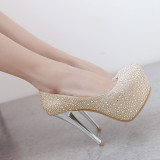 2018 autumn new style platform wedding shoes platform gold silver crystal rhinestone stilettos heels round toe pumps big size 48