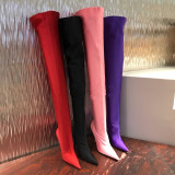 new style Stretch boots green flowers pink nude grey red yellow over the knee boots stilettos heels large size