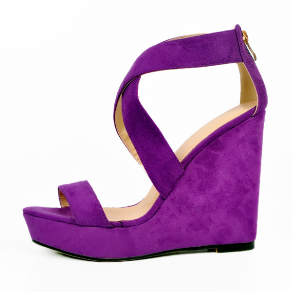 Arden Furtado summer fashion high heels woman buckle strap platform shoes purple wedges sandals zipper shoes