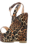 Arden Furtado summer high heels Leopard  buckle strap fashion sandals pen toe wedges sandals