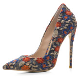 Arden Furtado 2018 spring autumn new style shoes for woman denim jeans flowers pumps high heels 12cm stilettos party shoes 45